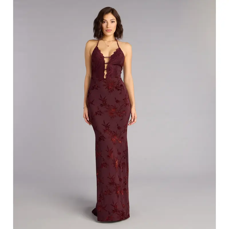 morgan formal flocked velvet dress - TikTok Shop