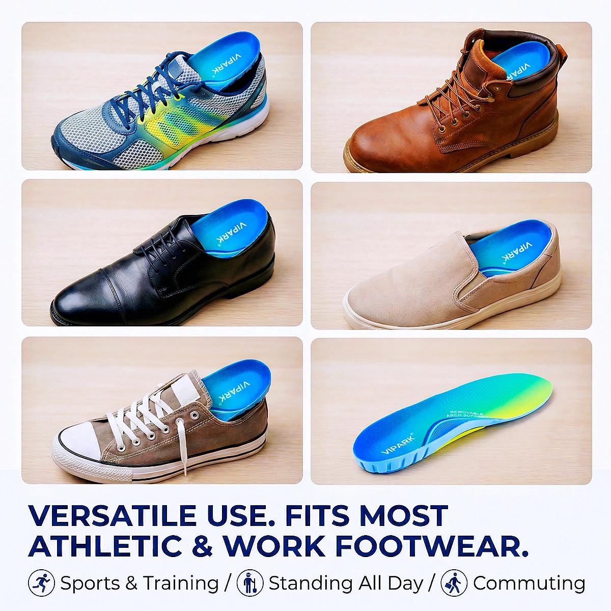 VIPARK Adjustable Arch Support Insoles with Removable Inserts, All-Day Standing Comfort for Plantar Fasciitis, Customizable Firm/Soft Support for Work Boots & Sneakers