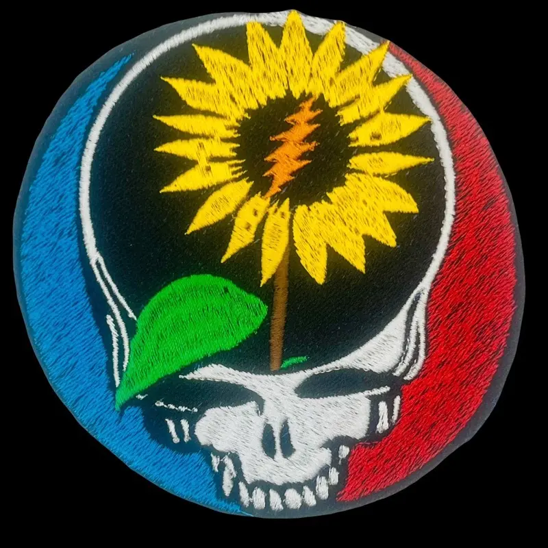 Grateful Stealie Sunflower Iron-On Embroidered Patch for Clothing, Bags, Hats