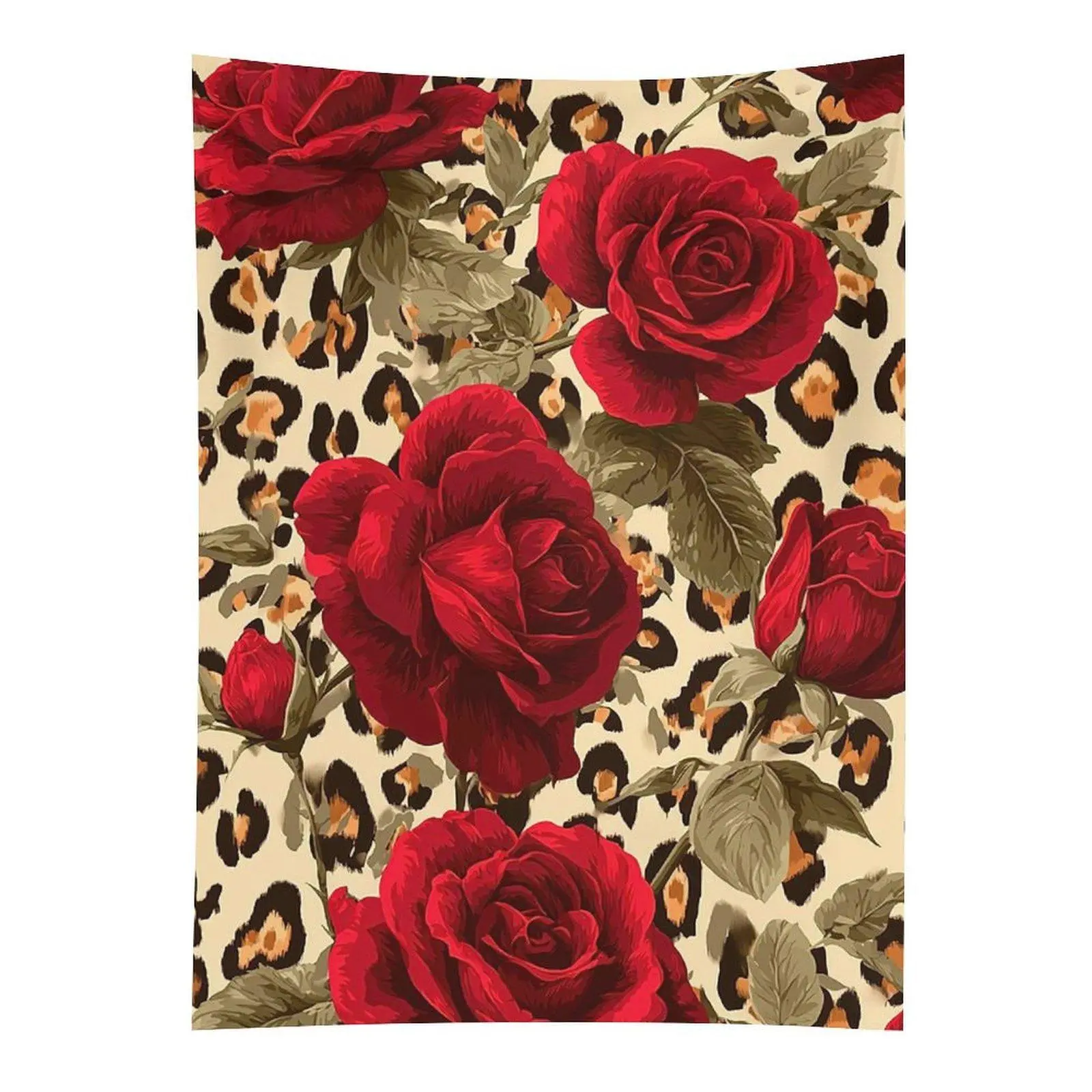 Red Rose Leopard Print Tapestry Gothic Floral Animal Pattern Wall Decor