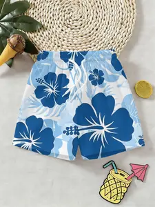 Boys Blue Hydrangea Beach Shorts, Summer Fashion Outdoor Sports Casual Pants, Quick-Dry Breathable Drawstring Shorts, Athletic Shorts, Birthday Gift