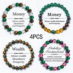 CrestJewels 4-piece set of elastic beaded bracelets for men and women; symbolizes enhanced personal strength, promotes health, attracts wealth and blessings; lucky bracelet—attracts wealth, prosperity, abundance, elegant and radiant.