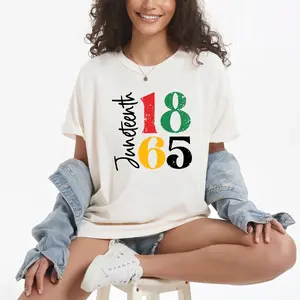 "Juneteenth 1865" Minimal Print White Casual Cotton T-Shirt Sweatshirt TOP