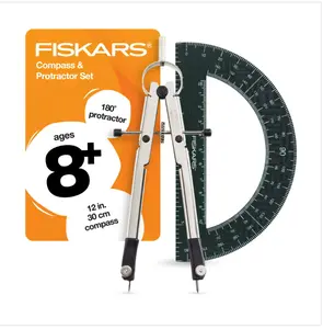 Fiskars 12-inch Metal Compass with 180-Degree Protractor, School Math Supplies, Black (1-Pack)