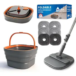Collapsible Mop and Set, Spin Mop with Separate Dirty and, 6 Replaceable Mopping Pads with Foldable Handle, Deep Mops and Buckets for Use