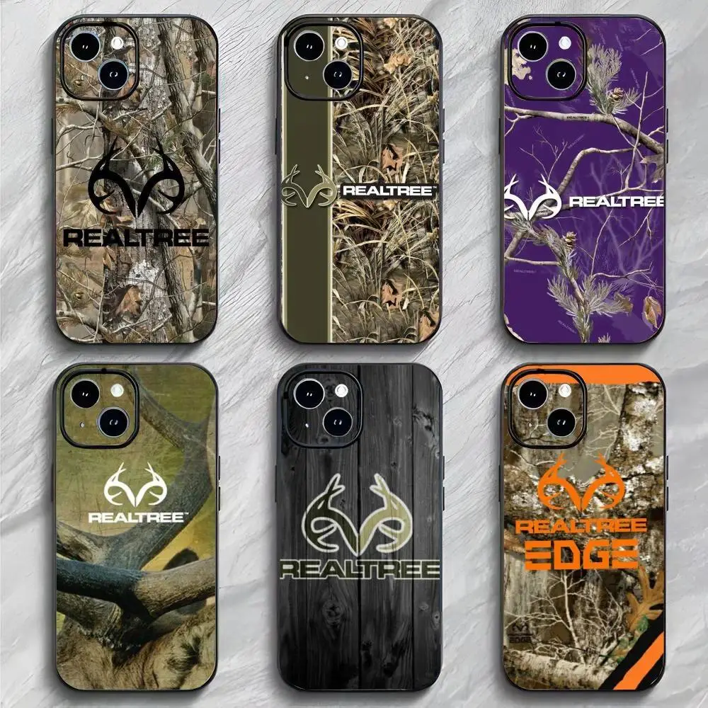 R-Realtree Camo Phone Case Black Matte Slim Outdoor Protective Cover For iPhone 11-17 Pro Max/Plus & Samsung Galaxy S23-S25