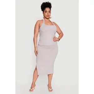 Plus Size High Waisted Soft Knit Midi Skirt