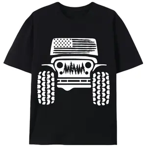 Off Road Jeep American Flag Pine Tree Graphic T-Shirt for Men |   Outdoor Adventure Patriotic Tee |   Unisex Casual Summer Top |   Off Road Lover Gift