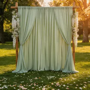 10 Pack 5x10ft Pea Green Silky-Soft Backdrop Curtains, Polyester Drapes with Voluminous Drape for Wedding, Garden Party, Baby Shower, Photobooth Background