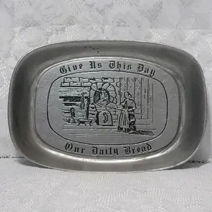 Vintage Pewter Metal Bread Plate Give Us This Day Our Daily Bread Duracast