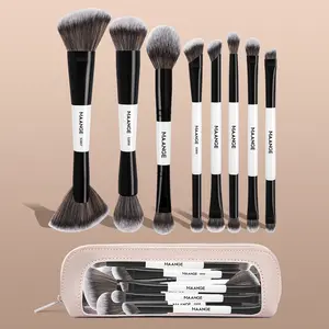 MAANGE 8pcs Makeup Brushes + Cosmetic Bag, Loose Powder Brush Blush Brush Contour Brush Concealer Brush Highlight Brush Eyeshadow Brush Nose Shadow Brush, Professional Cosmetic Brushes Kit for Foundation Blending Eyeshadow Application, Makeup Brush Set