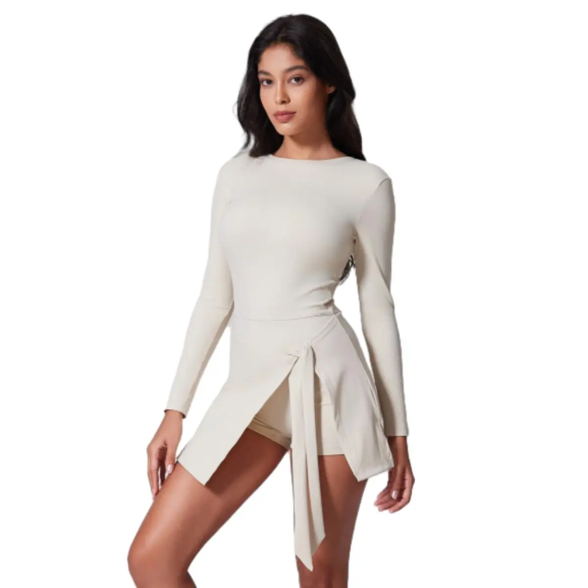Crop Long Sleeve Workout Dress Female Long Sleeve Athletic Dress, Women's  Solid Color High Neck