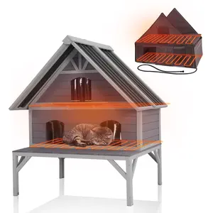 Aivituvin-AIR7034-IN-HP Heated Wooden Cat House with Insulation | Waterproof Roof