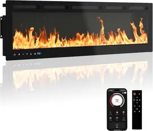 50 inch Electric Fireplace in-Wall Recessed and Wall Mounted with Remote Control, 1500/750W Fireplace Heater (60-99°F Thermostat) with 12 Adjustable Color, Timer, Log and Crystal (Black, 60 inches)