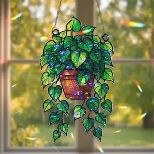 Pothos Holographic Acrylic Suncatcher, Broken Glass Effect Sun Catcher for Window Display, Unique Gift for Houseplant Enthusiasts