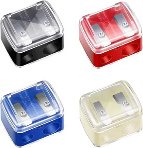 4-Pack Dual-Hole Makeup Pencil Sharpener Set, Durable Stainless Steel Blades, Lightweight Removable Plastic Cover, Daily Cosmetic Manual Tool for Women, Fits Lip Liner, Eyeliner and Brow Pencils