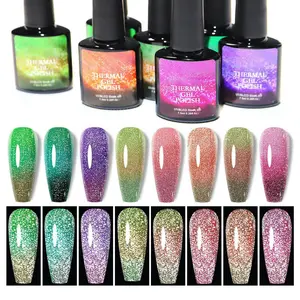 8 Pcs Temperature Color Changing Gel Nail Polish, Glitter Temperature Colors Change Glitter Gel Polish Chameleon Holographic Soak Off Nail Art Design at Home DIY Special Gifts for Women Girls Acrylic Gloss Nail Care Daily Long Lasting Cosmetic Glossy