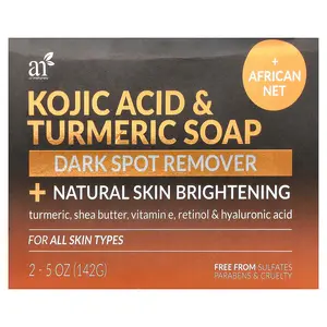 artnaturals Kojic Acid & Turmeric Bar Soap, For All Skin Types , 2 Bars, 5 oz (142 g) Each