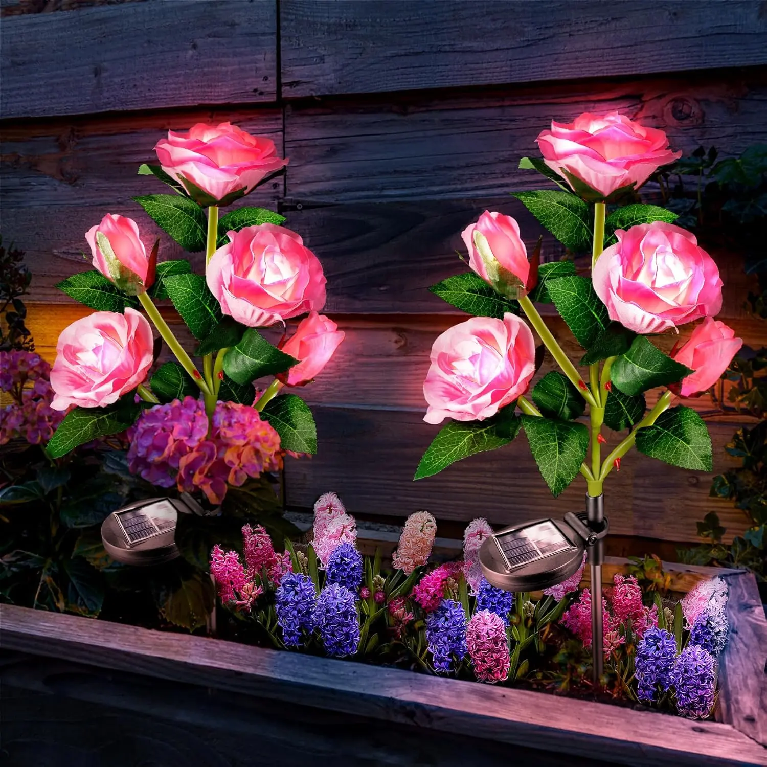 Solar Garden Lights Outdoor - 5 Fabric Pink Rose LED Landscape Lights for Yard, Patio Decor, Cemetery Use - 6-8 Hours Runtime, Gardening Gifts for Mom (Ideal for Valentine's Day, Mother's Day)
