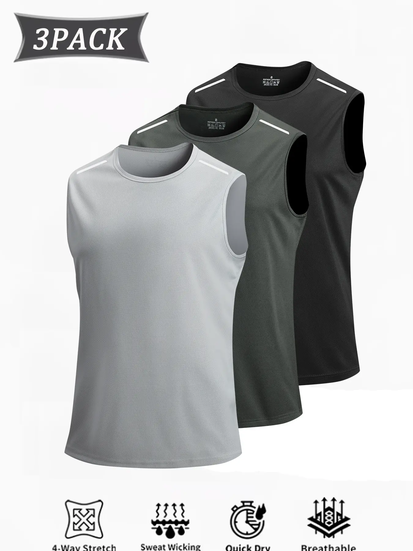 Men's Athletic Tank Top, Slim-Fit Textured Workout Vest in Quick-Dry Polyester with Reflective Stripes for Gym & Running, Athletic Tops, Workout Vests, Sporty Vest