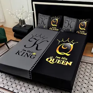 3-Piece Ultra-Soft Breathable Crown Letter Print Bedding Set, Includes 1 Duvet Cover + 2 Pillowcases, All Seasons Bedroom Decor