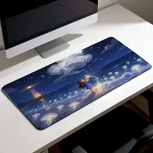 LIVEKEY Aesthetic Angel Large Desk Pad   40x80cm XXL Non Slip Mousepad  Pink Wings Stained Glass Art  Stitched Edge  Work Desk Accessories for PC Gaming Setup with Game Precision