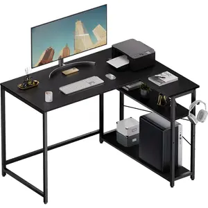 43 Inch L Shaped Computer Desk with Reversible Side Storage Shelves, Small Corner Desk for Small Space Home Office,Writing Study Table Gaming PC Desk for Bedroom,Black