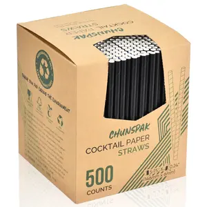 [500 Bulk] 5.75 inch Black Short Paper Straws, Stir Straws for Cocktail, Coffee, Mixed Drinks - Home, Bar and Restaurant Straws - 100% Biodegradable