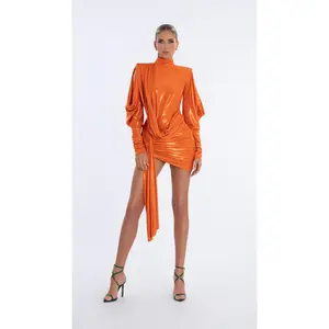 Draped Short Orange Dress