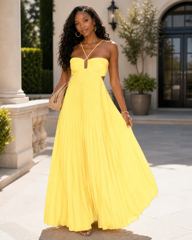 slim fit dress slacks Cut Out Halter Gown