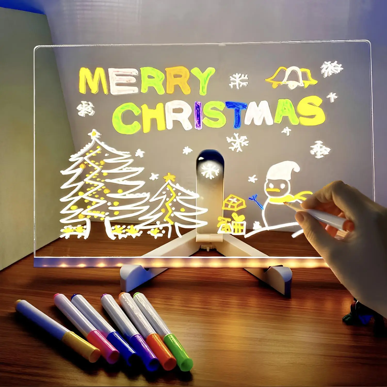 DIY Graffiti Acrylic Board Night Light, 1 Set USB Powered DIY Graffiti Acrylic Board with Pen, Message Board Night Light, Office Supplies