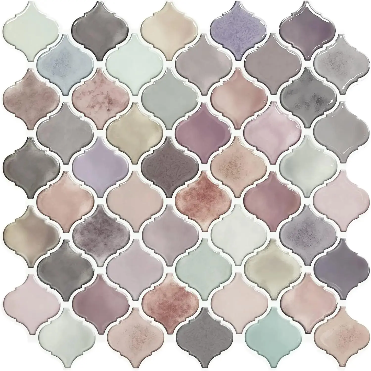 10-Sheet Multicolor Arabesque Vinyl Tile Peel & Stick Backsplash, Peel and Stick Wall Tile For Bathroom, 12"X12" Self-Adhesive Kitchen Backsplash Tiles (Thicker Design) Home Decor Decorative