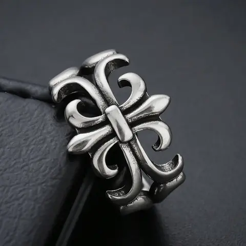 Punk Vintage Style, Cross Stainless Steel Ring with Cro Flower, Suitable for Both Men and Women Gift From A Best Friend Daily Vacation Adjustable Rings, Dark Aesthetic Rings, Metal Rings, Ring Jewelry
