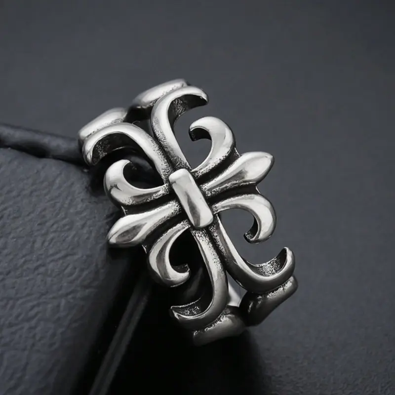 Punk Vintage Style, Cross Stainless Steel Ring with Cro Flower, Suitable for Both Men and Women Gift From A Best Friend Daily Vacation Adjustable Rings, Dark Aesthetic Rings, Metal Rings, Ring Jewelry