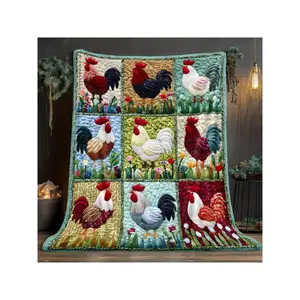Charming Colorful Rooster Patchwork Throw Quilt - Vibrant Farmhouse Home Decor with Floral Accents