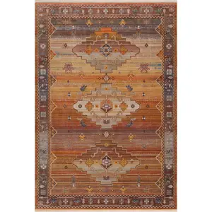 HomeRoots Low Pile Polyester Southwestern Rectangle Area Rug, 2 x 3 ft., Brown, Low Pile Rugs, Polyester Rug