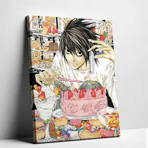 Death Note L Lawliet Anime Canvas Wall Art Detective L Eating Cake Sweet Candy Poster Retro Graphic Design Aesthetic Living Room Bedroom Decor Trendy Shonen Painting Artwork
