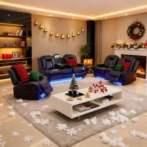 Power Leather Recliner Sofa Set with LED USB Port Cup Holder Storage for Home Theater Sofa Loveseat Chair Complete Set