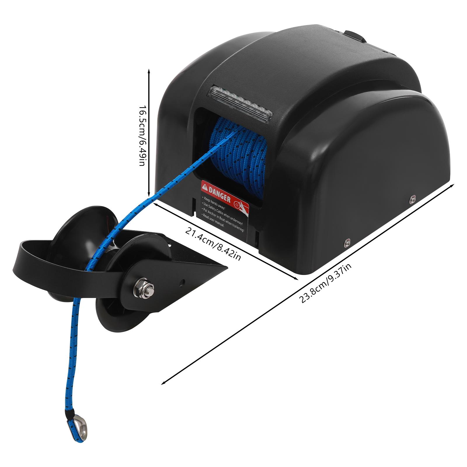 Electric Anchor Winch for Boat Marine 45LBS Capacity DC12V Motor with Remote Control 100FT Braided Rope 700LBS Breaking Strength Free Fall Lowering LED Light Waterproof Wire for Lake River Saltwater