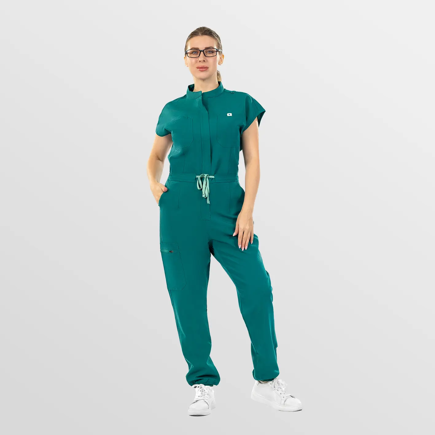 EADFLIE Women's Scrub Jumpsuit, Minimalist Stand-Up Collar Medical Workwear with 7 Pockets, Stretch Fabric Women's Clothes for Nurses