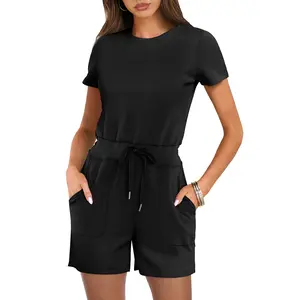 ANRABESS Women's Summer Crewneck Casual Loose Short Sleeve One Piece Rompers Jumpsuit Outfits with Pockets Outdoor Basic Overalls
