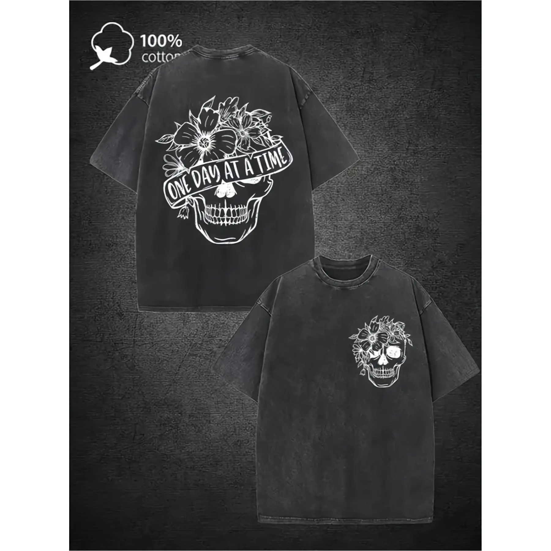 Men's Graphic T-Shirt, Oversized Retro Gothic Skull Tee in Heavyweight Cotton Fabric, Breathable Streetwear Crewneck for Thanksgiving, Tshirt, Chinese New Year, Do Not Iron