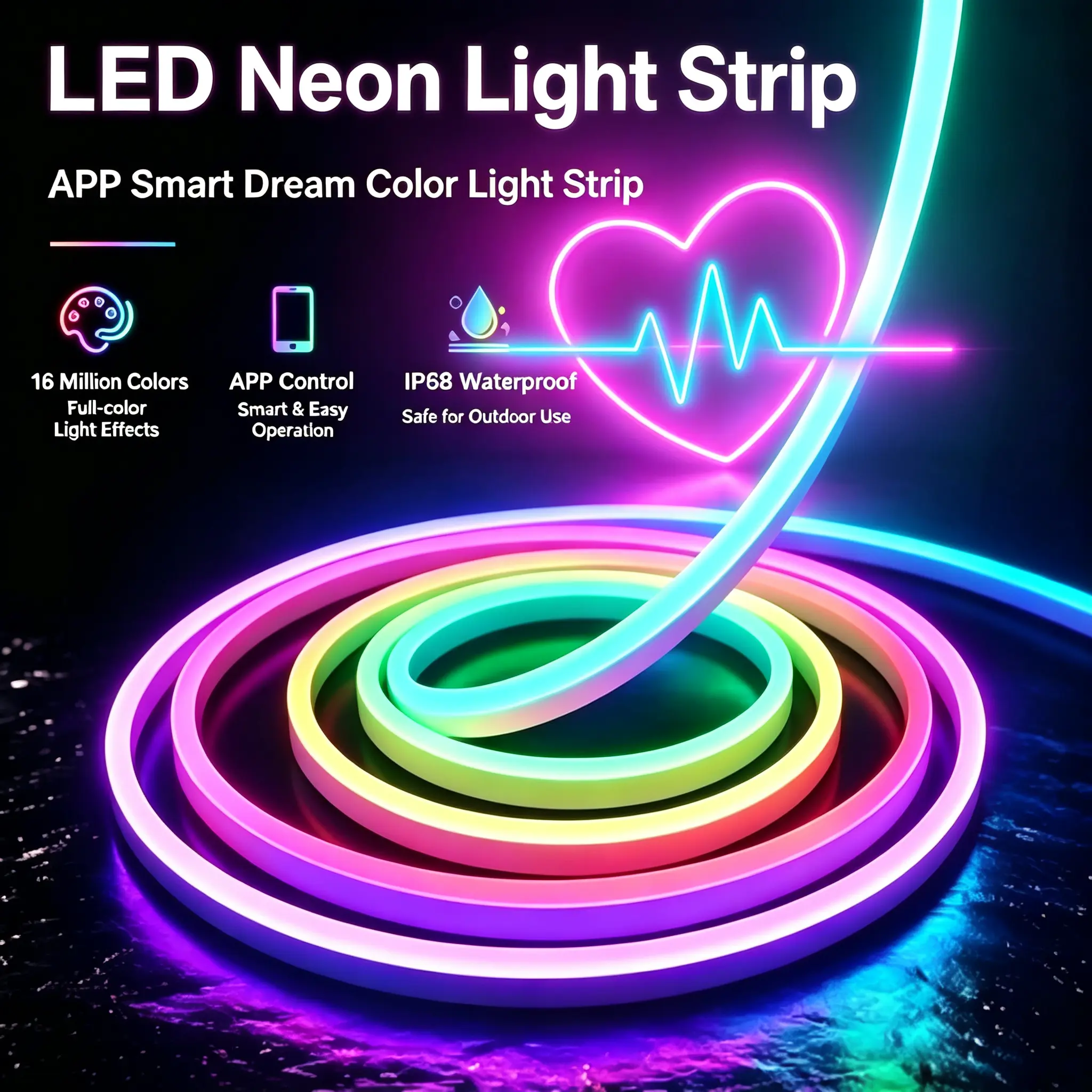 Color Changing Bluetooth Neon LED Strip Lights, 5V USB Music Sync Silicone Neon Rope with APP & 3-Key Controller, Make Your Own Neon Sign for Gaming Space, Bedroom, Bar, Party Decor#DIY