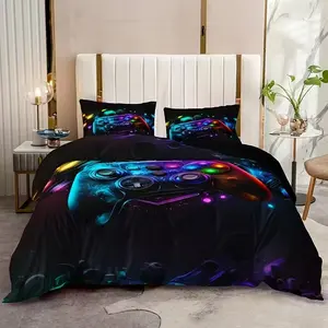 3pcs Game Controller Print Blanket Set, Soft Polyester Fabric, Zipper Design, Modern Style Bedding Essentials, Soft Bedding Sets