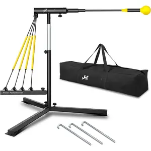 Baseball Hitting Trainer with 4 Power Bands,Auto Reset Softball Swing Trainer For Batting,Hitting Practice,Height Adjustable 31- inch Baseball  Equipment With Metal Stakes & Carry Bag