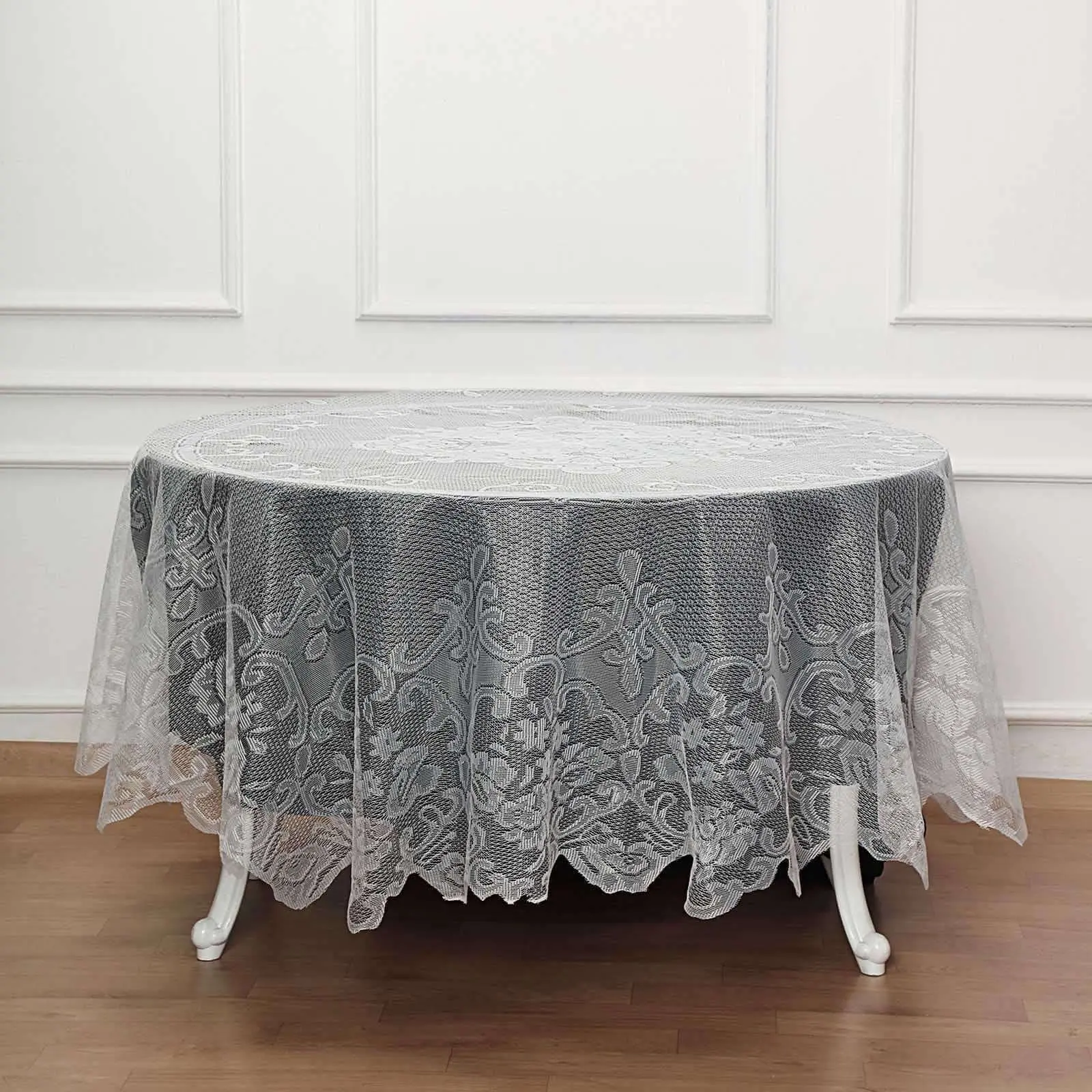 90-in Non-Customised Classic Ivory Linen Round Tablecloth - Premium Household Kitchen Textile Cover for Banquet, Party