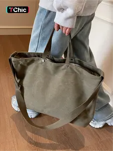 Women's Solid Color Canvas Tote Bag, Large Capacity Shoulder Bag for Work & School, Casual Trendy Versatile High-quality Daily Commuting Bag, Stylish Tote Bag, Trendy Commuter Bag, Tote Shoulder Bags