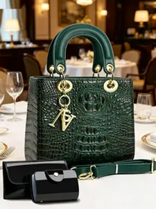 Luxury Alligator Pattern Small Square Bag Set, High-End Handbag and Crossbody, Versatile Large Capacity Women's Bag for Commute