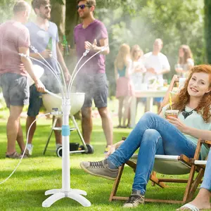 Stand Misters for Outside Patio with Adjustable Riser Tube (up to 46in) - 5 Brass Nozzles and 26FT Line Standing Misting Cooling System for BBQ, Patio, Pool, and Water Activities