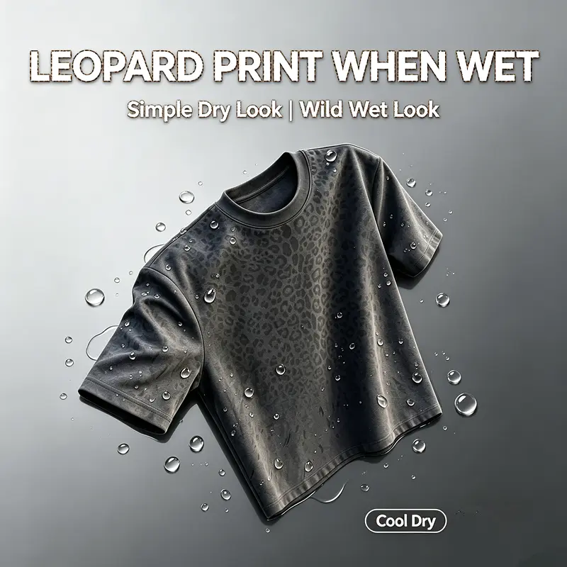 JEVPE Men Sweat Activated Leopard Print T-Shirt, Quick Dry Breathable Workout Tee, Heat Reveal Pattern Gym Training Short Sleeve Top